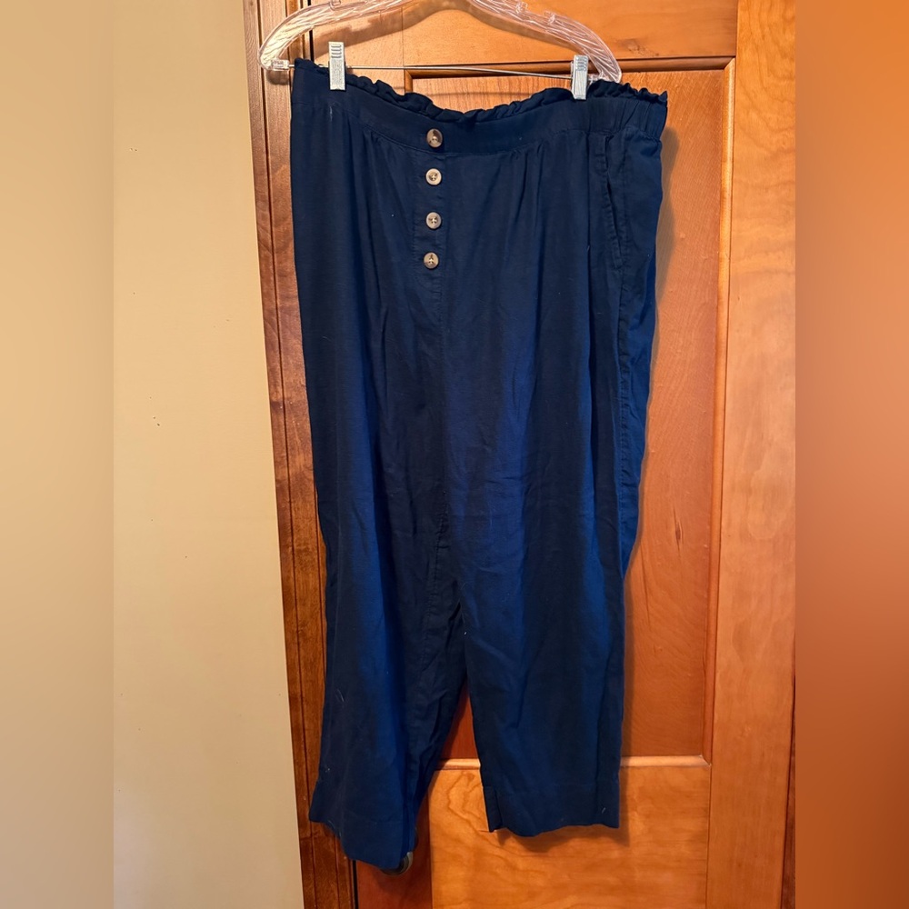 LOFT Blue Straight Leg Linen Pants